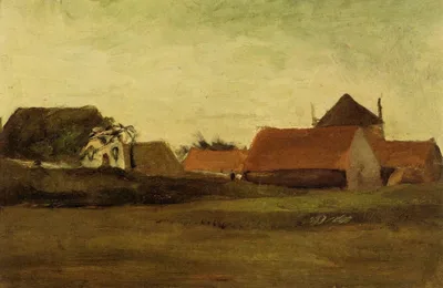 Farmhouses in Loosduinen near The Hague at Twilight by Vincent van Gogh