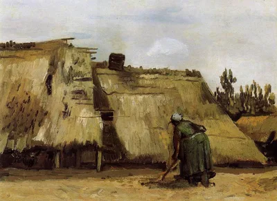Cottage with Woman Digging by Vincent van Gogh