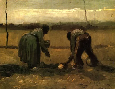 Peasant and Peasant Woman Planting Potatoes by Vincent van Gogh