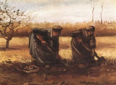 Two peasant women digging potatoes by Vincent van Gogh