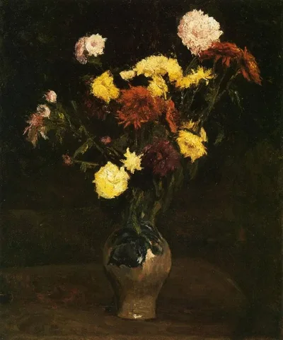 Basket of Carnations and Zinnias by Vincent van Gogh