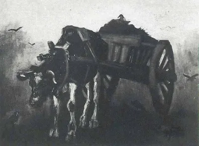 Cart with Black Ox by Vincent van Gogh