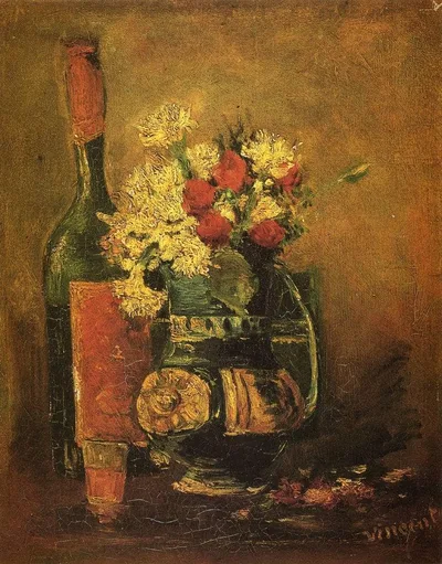 Vase with Carnations and Bottle by Vincent van Gogh