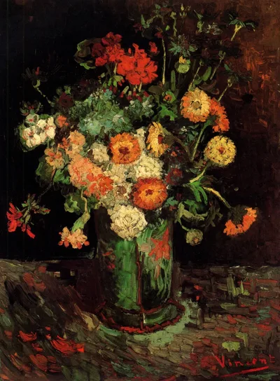 Vase with Zinnias and Geraniums by Vincent van Gogh