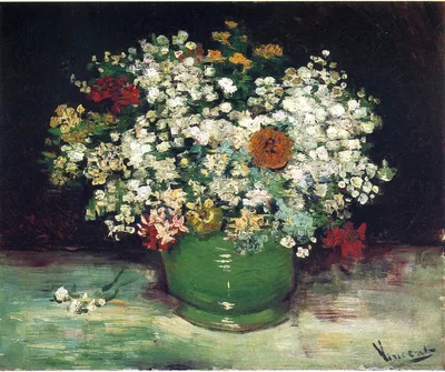 Vase with Zinnias and Other Flowers by Vincent van Gogh