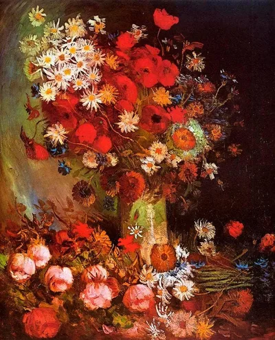 Vase with Poppies, Cornflowers, Peonies and Chrysanthemums by Vincent van Gogh