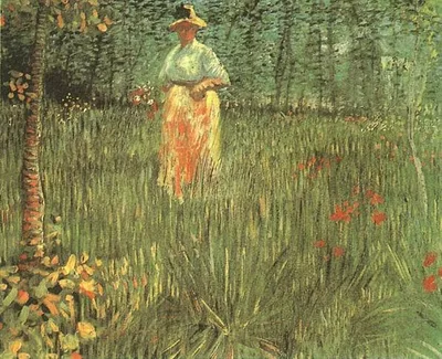 A woman walking in garden by Vincent van Gogh