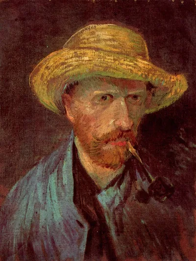 Self-Portrait with Straw Hat and Pipe by Vincent van Gogh