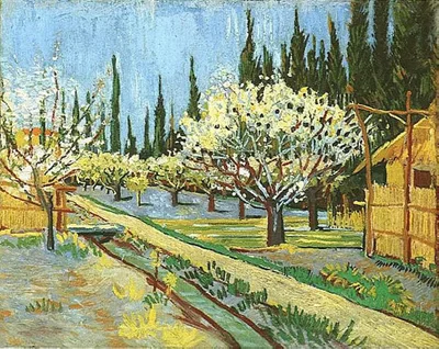 Orchard in Blossom, Bordered by Cypresses by Vincent van Gogh