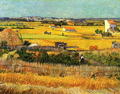 Harvest at La Crau, with Montmajour in the Background by Vincent van Gogh