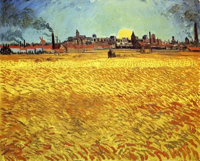 Summer Evening, Wheatfield with Setting sun by Vincent van Gogh