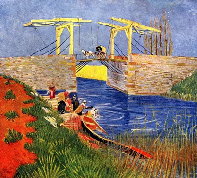 The Langlois Bridge at Arles with Women Washing by Vincent van Gogh
