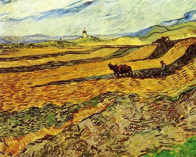 Field and Ploughman and Mill by Vincent van Gogh