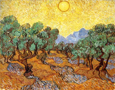 Olive Trees with Yellow Sky and Sun by Vincent van Gogh