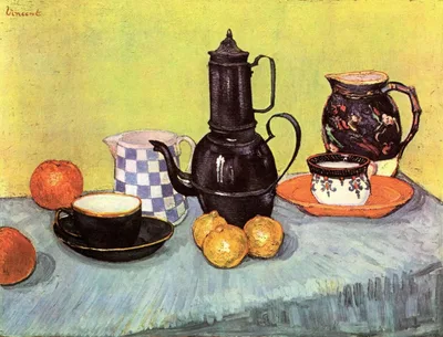 Still Life with Blue Enamel Coffeepot, Earthenware and Fruit by Vincent van Gogh