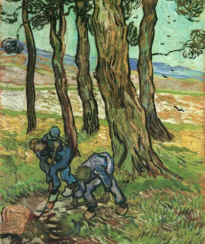 Two Diggers Among Trees by Vincent van Gogh
