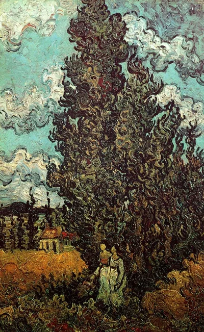 Cypresses and Two Women by Vincent van Gogh