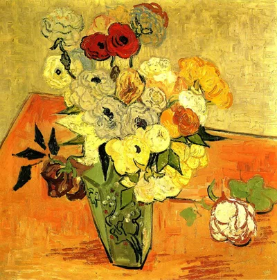 Japanese Vase with Roses and Anemones by Vincent van Gogh