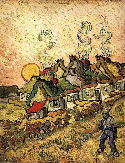 Thatched Cottages in the Sunshine Reminiscence of the North by Vincent van Gogh
