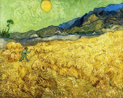 Wheat Field with Reaper and Sun by Vincent van Gogh